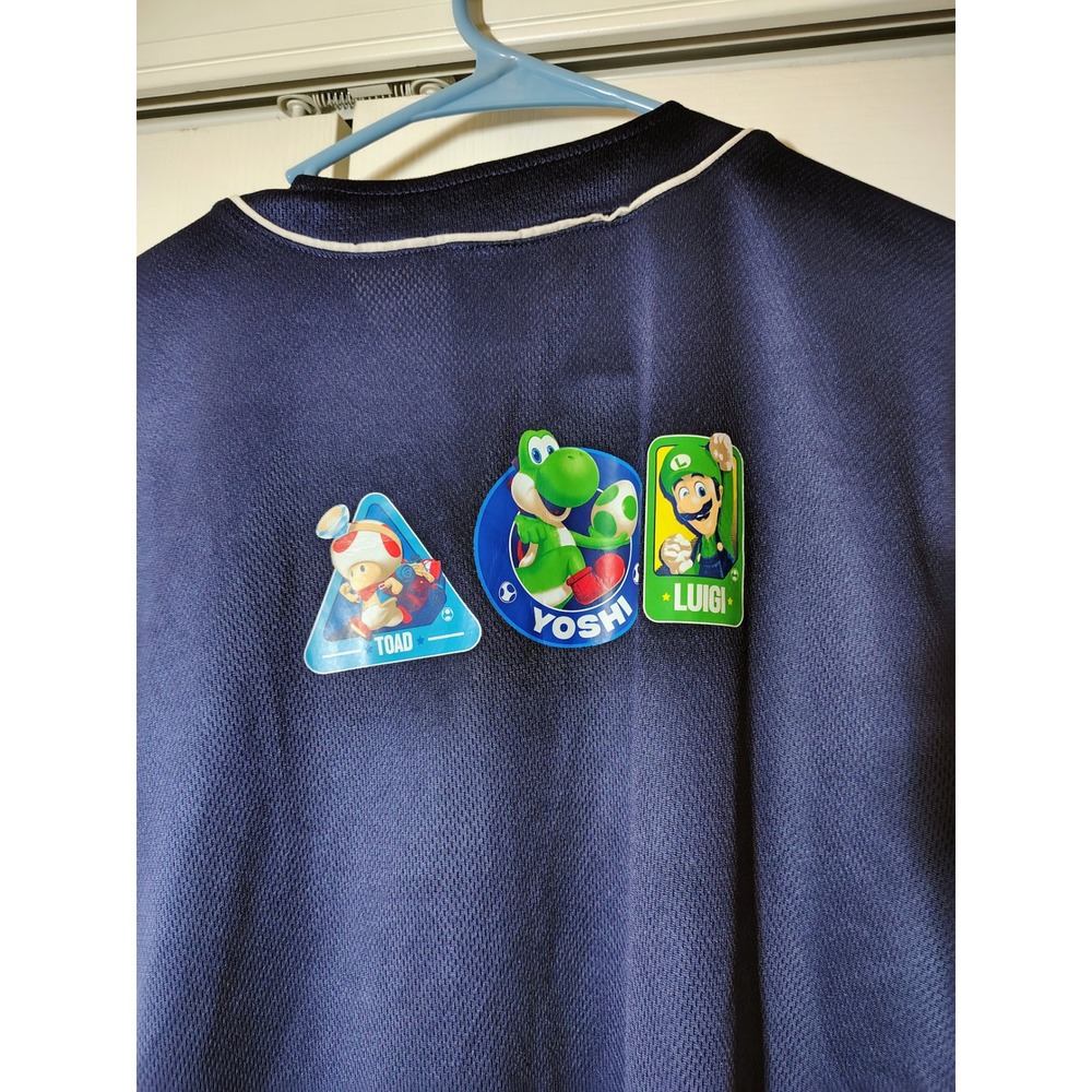 Super Mario Galaxy Movie Baseball Jersey Kids Large Navy Blue Lets-A Go Graphic - Picture 5 of 7